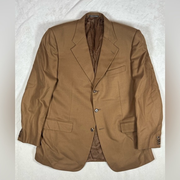 Corneliani EU54 US44R Pure Cashmere Brown Double Vent Textured Herringbone Coat - Picture 1 of 15